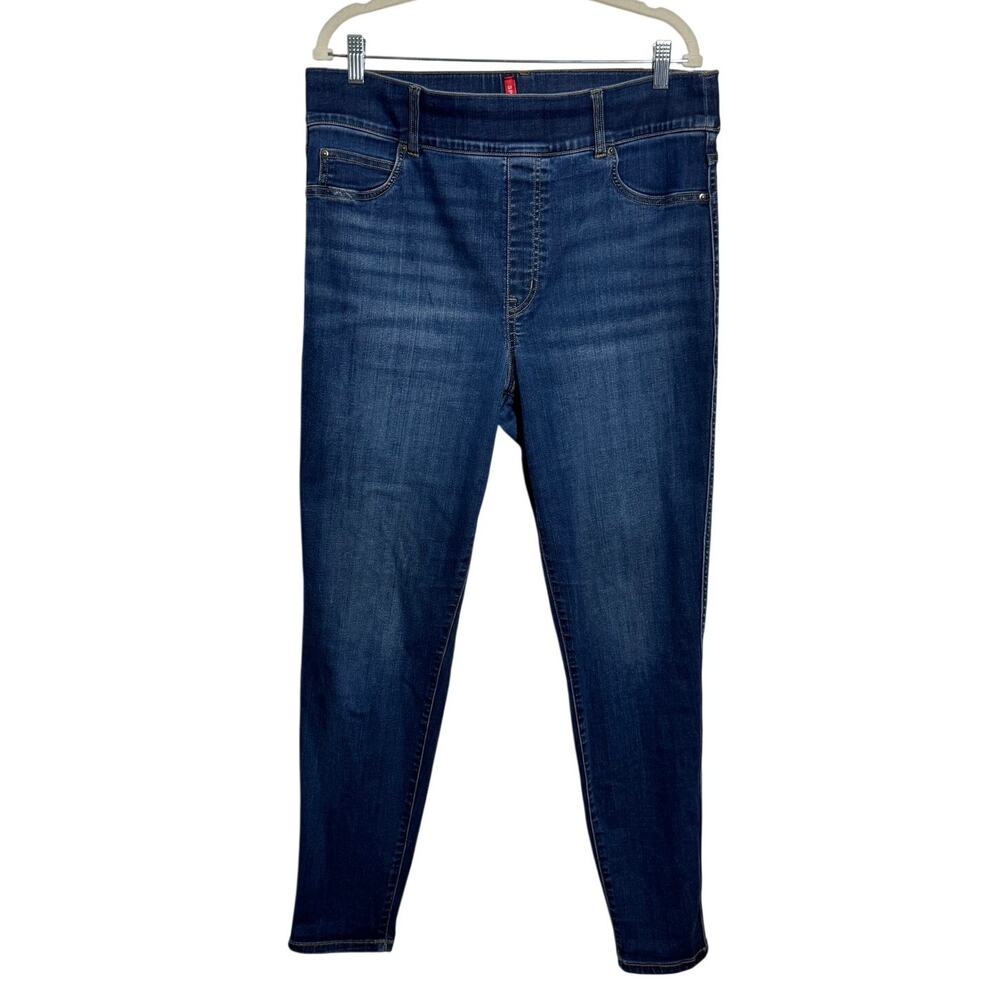 Spanx Plus Size Pull On Denim Jeans Women 1X Tall Blue Skinny Minimal Modest